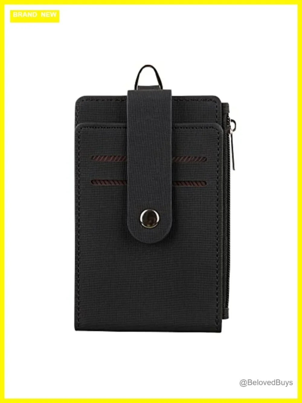 Slim Minimalist Front Pocket Wallet with Zipper, Keychain, 5 Card Slots, 2 ID